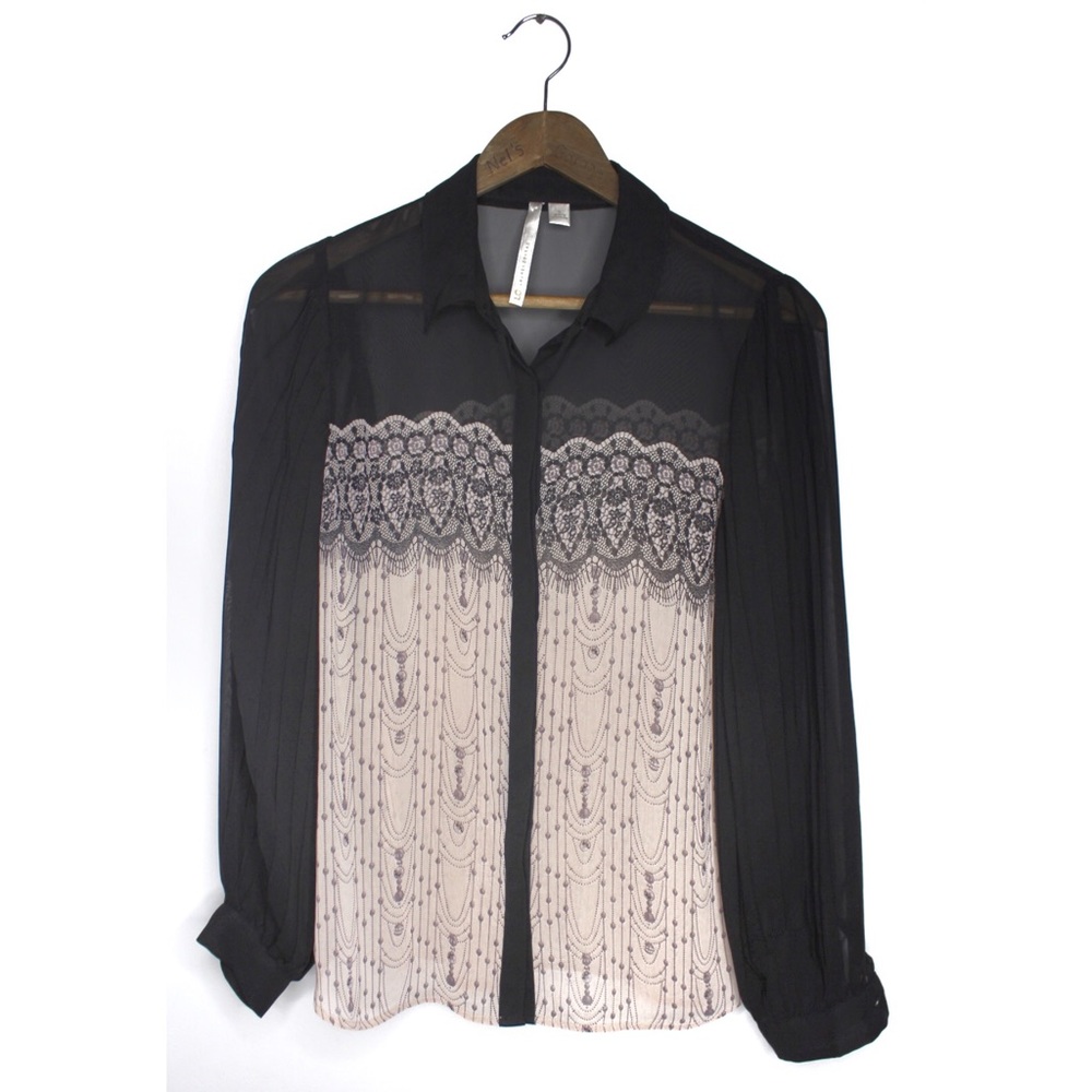 Lauren Conrad Semi Sheer Collared Blouse Small Preowned